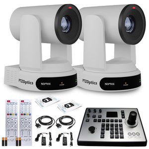 2 x PTZOptics Move 4K PTZ Camera with 30x Zoom White PT30X-4K-WH-G3 + PT-JOY-G4 Controller PTZOptics