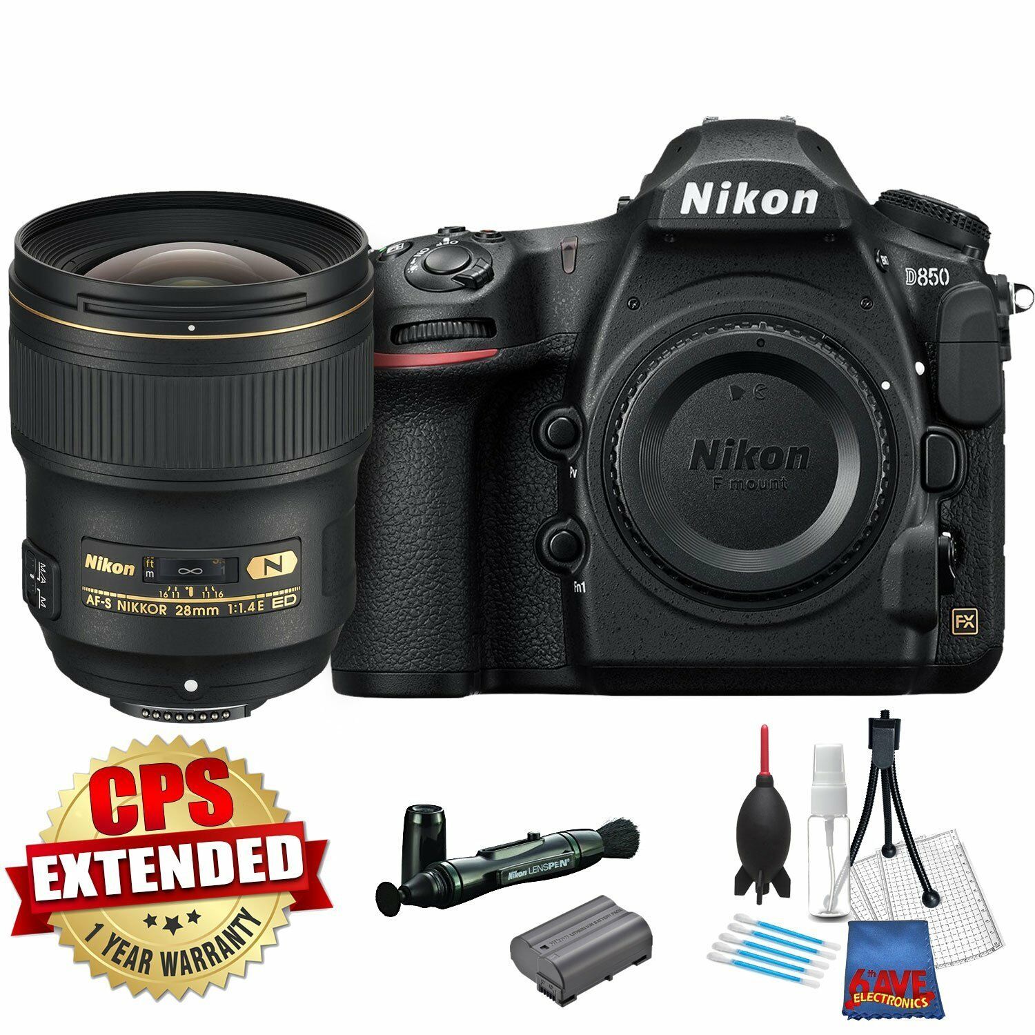 Nikon D850 FX-format Digital SLR Camera Body w/Nikon AF-S 28mm Lens Bundle