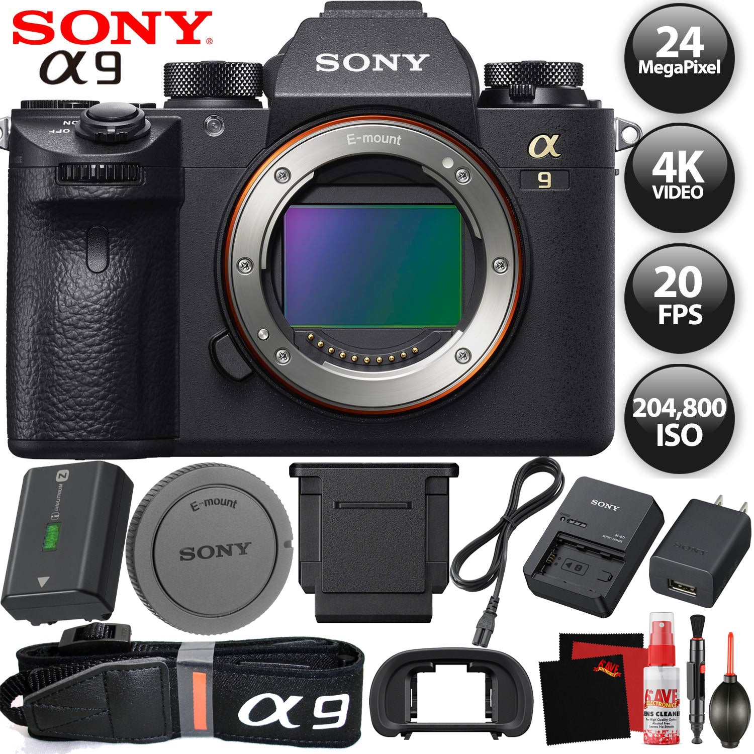 Sony Alpha a9 Mirrorless Digital Camera International Model - 4k Video - 20FPS Shooting - 24.2 Megapixels - Starter Bundle
