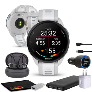 Garmin Forerunner 165 GPS Running Smart watch Bundle - Mist Gray/Whitestone