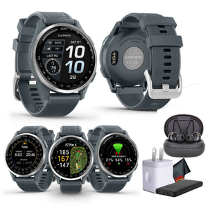 Garmin Approach S44, Silver/Twilight Silicone GPS Golf Smart watch Bundle