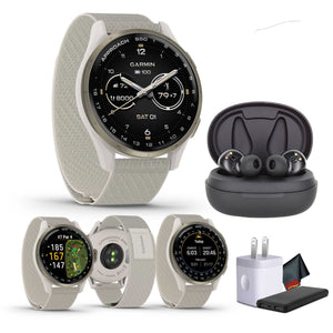 Garmin Approach S50, Cream Gold/Ivory Nylon GPS Golf Smartwatch Bundle