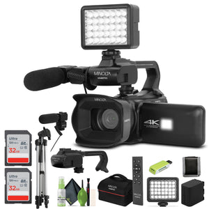 Minolta MN4KPRO 4K60FPS Ultra HD / 64 MP Autofocus Pro Camcorder w/WiFi - Bundle Minolta