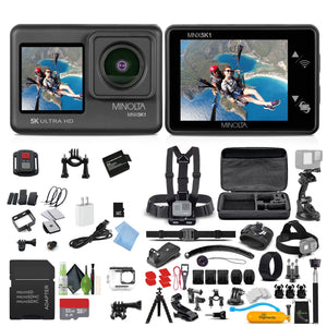 Minolta MNX5K1 5K Ultra HD, 24 MP Action Camera Kit, Waterproof Case- Bundle Kit Minolta