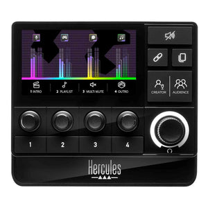 Hercules Stream 200 XLR, Pro Audio Mixer for Advanced Content Creators, with XLR Mic Pre-Amp, LCD Screen, High Resolution Encoders, 4 Actions Buttons and Customizable Interface. Compatible with PC. Hercules DJ