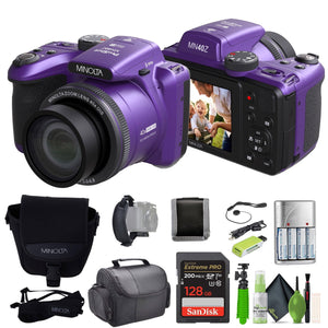 Minolta 20 Mega Pixels 40x Optical Zoom Digital Camera, 1080p FHD Video Bundle, Purple Minolta