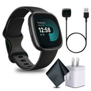 Fitbit Versa 4 Fitness Smartwatch Black/Graphite Bundle Fitbit