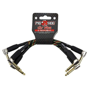Pig Hog PHLIL6RA Lil' Pigs Right-Angle 1/4" Vintage Rasta Stripe Instrument Patch Cables, 6" 3 Pack Pig Hog