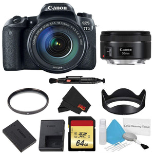 Canon EOS 77D DSLR Camera with 18-135mm Lens Bundle w/Memory Kit + Bonus 50mm Lens International Model Canon