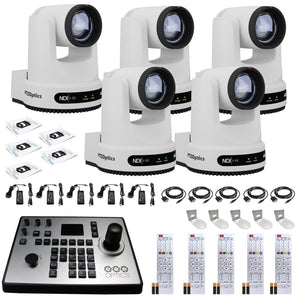 5 x PTZOptics Move 4K PTZ Camera with 20x Zoom White PT20X-4K-WH-G3 + PT-JOY-G4 Controller + 5 x Wall Mount