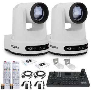 2 x PTZOptics Move 4K PTZ Camera with 20x Zoom White PT20X-4K-WH-G3 + SuperJoy PTZ Controller + 2 x Wall Mount
