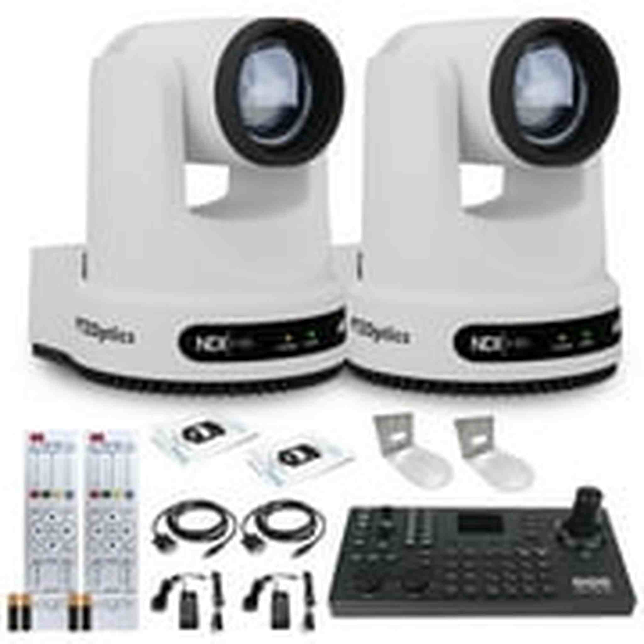 2 x PTZOptics Move 4K PTZ Camera with 20x Zoom White PT20X-4K-WH-G3 + SuperJoy PTZ Controller + 2 x Wall Mount