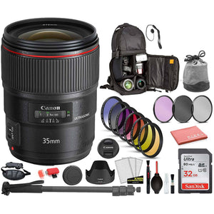 Canon EF 35mm f/1.4L II USM Lens 9523B002 Bundle Includes: DSLR Sling Backpack, 9PC Filter Kit, Sandisk 32GB SD + More