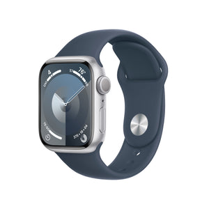 Apple Watch Series 9 GPS 41mm Smartwatch with Silver Aluminum Case with Storm Blue Sport Band S/M. Apple