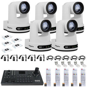 5 x PTZOptics Move 4K PTZ Camera with 20x Zoom White PT20X-4K-WH-G3 + SuperJoy PTZ Controller + 5 x Wall Mount PTZOptics