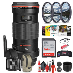 Canon EF 180mm f/3.5L Macro USM Lens with 64GB Extreme Pro Card + More Canon