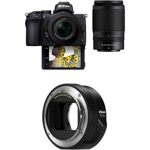 Nikon Z50 Compact Mirrorless Digital Camera, 2 Zoom Lens Kit NIKKOR Z DX 16-50mm f/3.5-6.3 VR & 50-250mm F/4.5-6.3 VR with Nikon Mount Adapter FTZ II Nikon