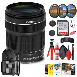 Canon EF-S 18-135mm f/3.5-5.6 IS STM Lens with 64GB Extreme Pro Card + More Canon