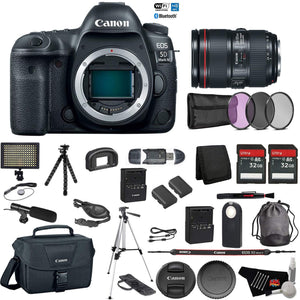 Canon EOS 5D Mark IV Digital SLR Camera with 24-105mm f/4L II Lens - Bundle with Microphone + Screen Protectors + LED Li Canon