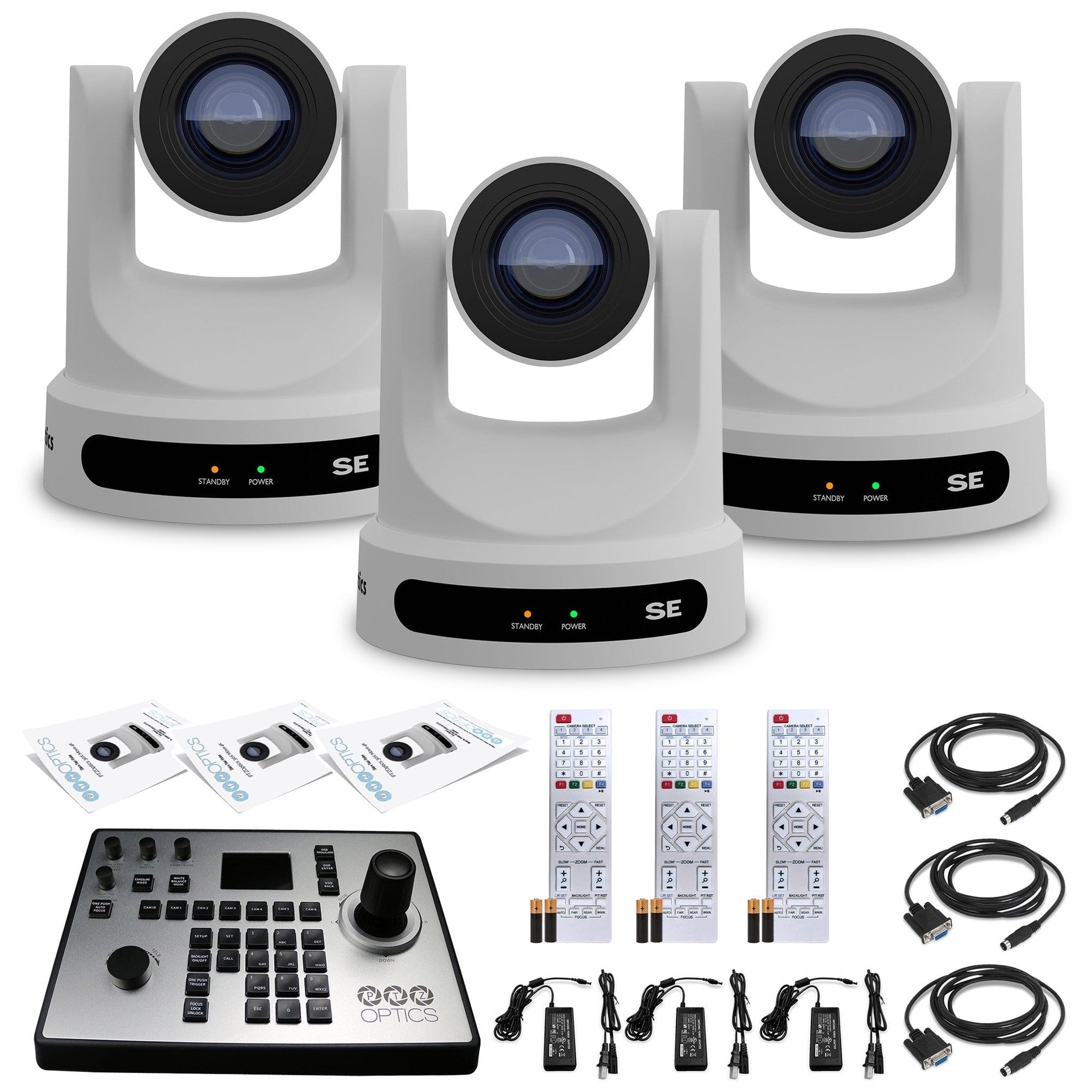 3 x PTZOptics Move SE PTZ Camera with 30x Optical Zoom White + PTZOptics PT-JOY-G4 Controller PTZOptics