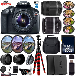 Canon EOS Rebel T6 DSLR Camera + 18-55mm is Lens & 55-250mm is II Lens + UV FLD CPL Filter Kit + 4 PC Macro Kit + Wide A Canon