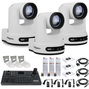 3 x PTZOptics Move 4K PTZ Camera with 12x Zoom White PT12X-4K-WH-G3 + SuperJoy PTZ Controller + 3 x Wall Mount PTZOptics
