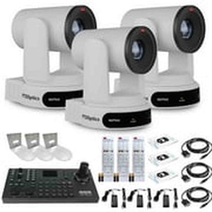 3 x PTZOptics Move 4K PTZ Camera with 30x Zoom White PT30X-4K-WH-G3 + SuperJoy PTZ Controller + 3 x Wall Mount
