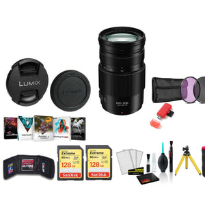 Panasonic Lumix 100-300mm f/4-5.6 II POWER O.I.S. Lens with 2x 128GB Memory Cards International Model Panasonic