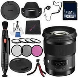 Sigma 50mm f/1.4 DG HSM Art Lens for Nikon F #311306 + 77mm 3 Piece Filter Kit + 128GB SDXC Memory Card + Lens Pen Cleaner + Microfiber Cleaning Cloth + Tripod Bundle International Model No Warranty
