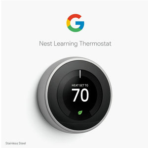 Google Nest Learning Smart Thermostat with Wi-Fi Compatibility 3rd Generation - Stainless Steel T3007ES