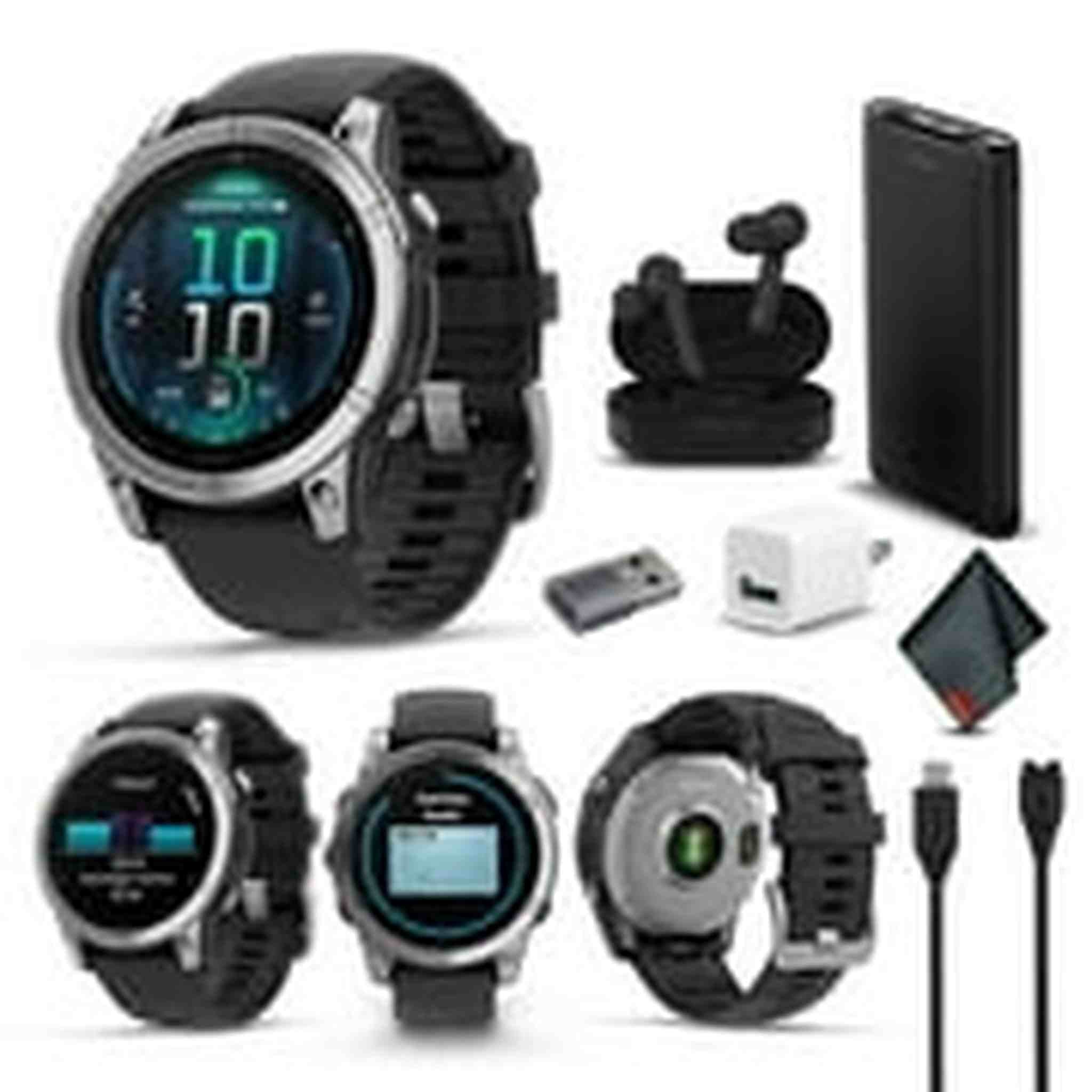 fenix E – 47 mm, AMOLED, Stainless Steel with Black Silicone Band