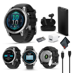fenix E – 47 mm, AMOLED, Stainless Steel with Black Silicone Band