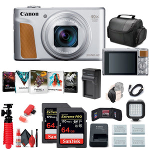 Canon PowerShot SX740 HS Digital Camera Silver 2956C001 + 64GB Card + More Canon
