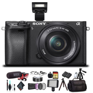 Sony Alpha a6300 Mirrorless Camera with 16-50mm Lens Black ILCE6300L/B with Soft Bag, Tripod, Additional Battery, Rode M - Used Sony