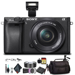 Sony Alpha a6300 Mirrorless Camera with 16-50mm Lens Black ILCE6300L/B with Soft Bag, Lens Filters, Tripod, Additional B - Used Sony