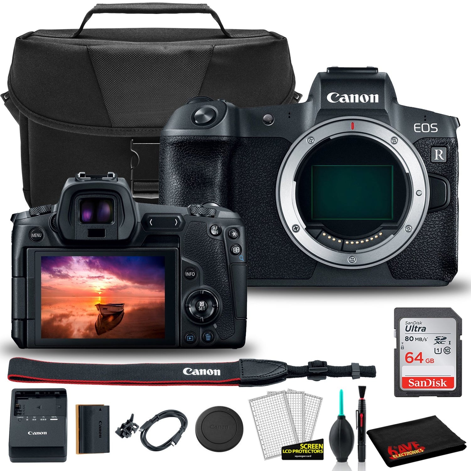 Canon EOS R Mirrorless Digital Camera (Body Only) (3075C002) + EOS Bag + Sandisk Ultra 64GB Card + Clean and Care Kit (International Model)