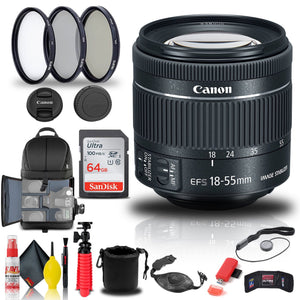 Canon EF-S 18-55mm f/4-5.6 IS STM Lens 1620C002 + Filter Kit + BackPack + More - Reconditioned Canon