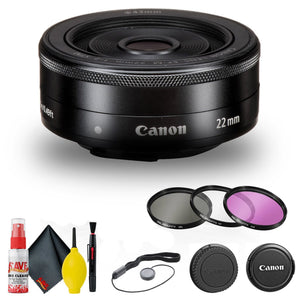 Canon EF-M 22mm f/2 STM Lens 5985B002 + Filter Kit + Cap Keeper + More - Reconditioned Canon