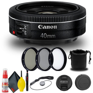 Canon EF 40mm f/2.8 STM Lens 6310B002 + Filter Kit + Lens Pouch + More - Reconditioned Canon