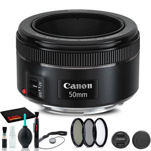 Canon EF 50mm f/1.8 STM Lens 0570C002 + Filter Kit + Cap Keeper + More - Reconditioned Canon