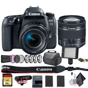 Canon EOS 77D DSLR Camera with 18-55mm Lens International Model 1892C016 W/Bag, Extra Battery, LED Light, Mic, Filte - Used Canon