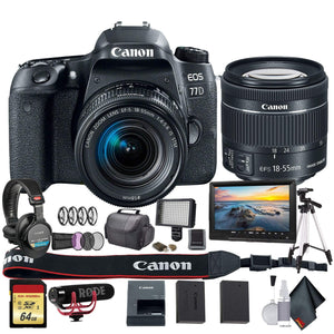 Canon EOS 77D DSLR Camera with 18-55mm Lens International Model 1892C016 W/Bag, Extra Battery, LED Light, Mic, Filte - Used Canon