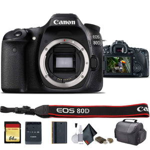 Canon EOS 80D DSLR Camera with 18-55mm Lens International Model 1263C005 - Starter Bundle - Reconditioned Canon