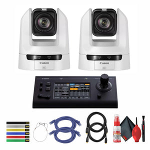 2 x Canon CR-N100 4K NDI PTZ Camera White with 20x Zoom + Canon RC-IP100 Controller + More Bundle Canon