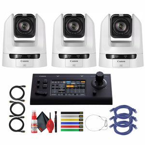 3 x Canon CR-N100 4K NDI PTZ Camera White with 20x Zoom Canon RC-IP100 Controller + More Bundle Canon