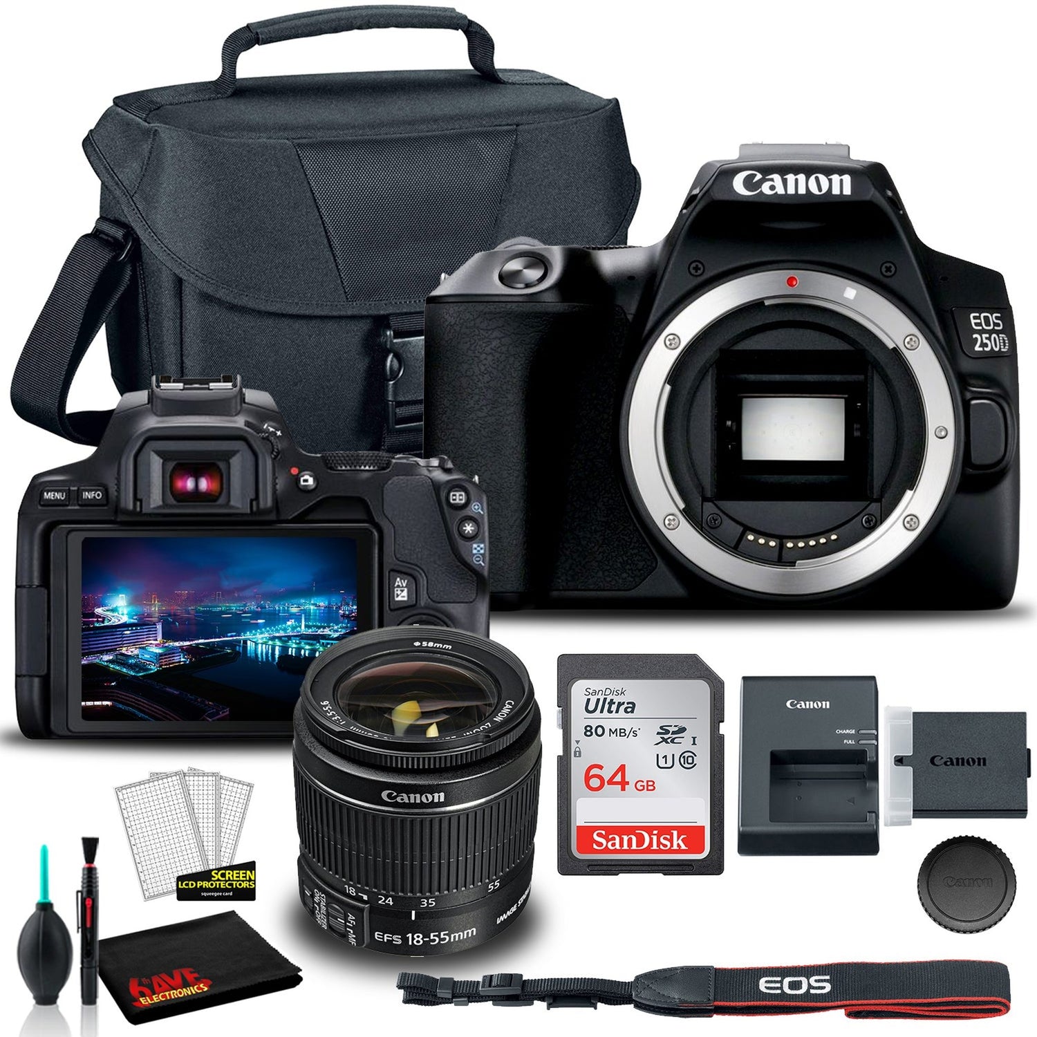 Canon EOS 250D / Rebel SL3 DSLR Camera with 18-55mm Lens & Accessory Bundle