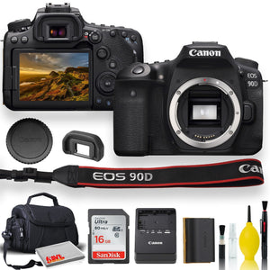 Canon EOS 90D DSLR Camera With Padded Case, Memory Card, and More - Starter Bundle Set International Model - Used Canon