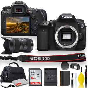 Canon EOS 90D DSLR Camera With Sigma 18-35mm Lens, Soft Padded Case, Memory Card, and More International Model - Used Canon