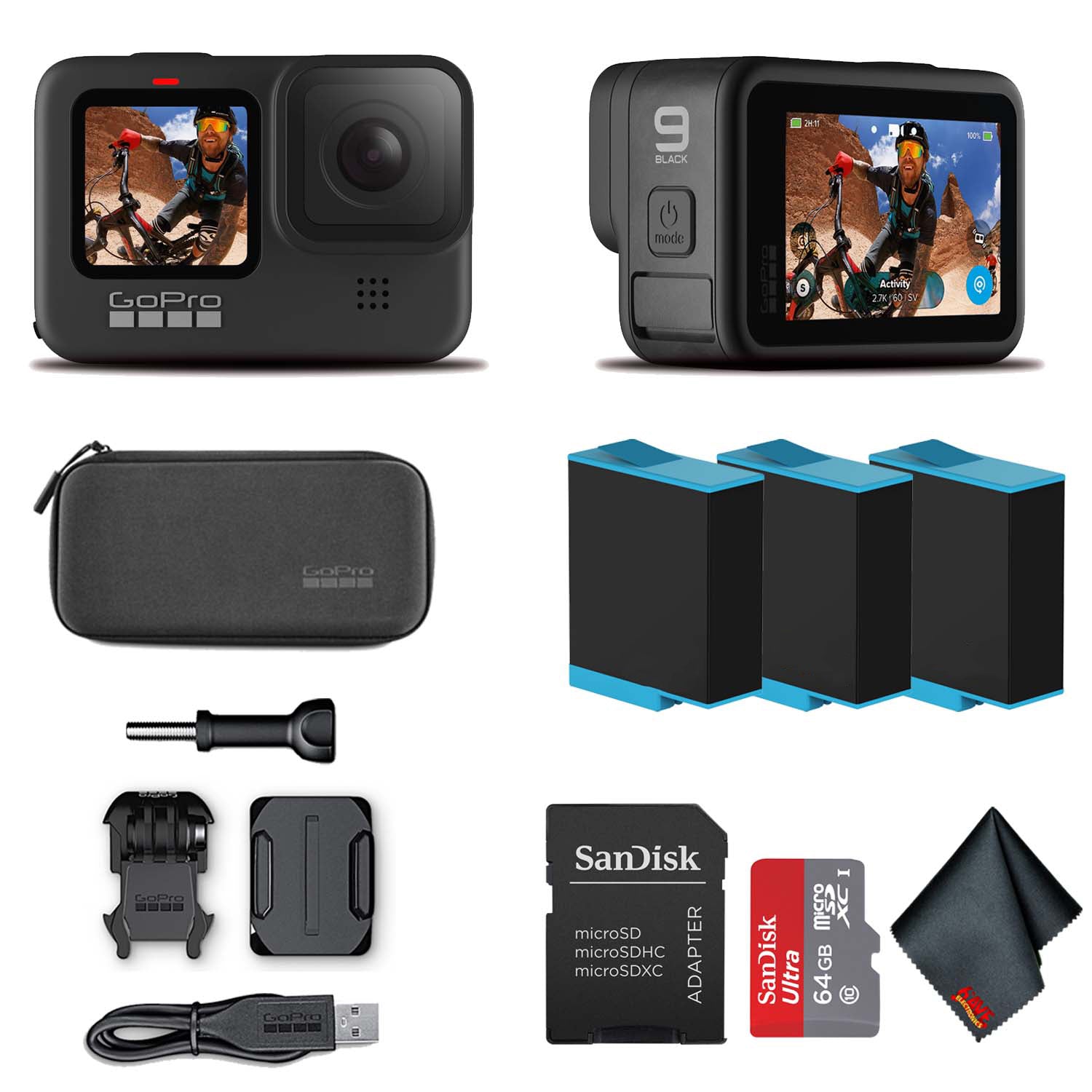 GoPro HERO9 Black - Waterproof Action Camera + 64GB Card and 2 Extra HERO9 Batteries