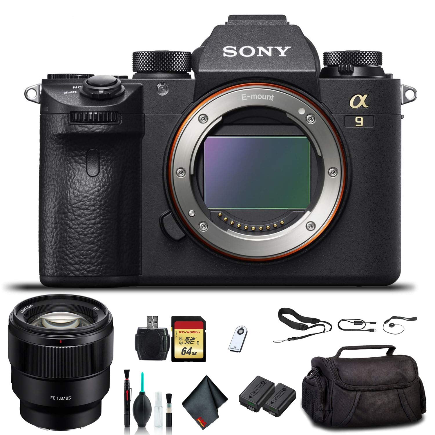 Sony Alpha a9 Mirrorless Camera ILCE9/B With Sony FE 24-70mm Lens, Soft Bag, Additional Battery, 64GB Memory Card, Card Reader , Plus Essential Accessories